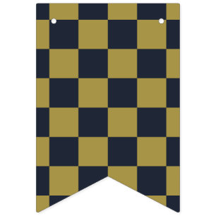 Elegant Gold & Navy Blue Chequered Pattern Bunting