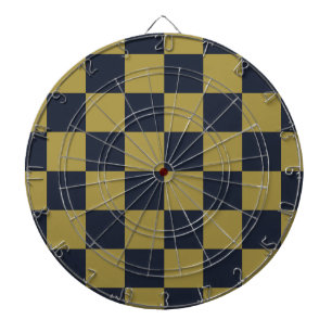Elegant Gold & Navy Blue Chequered Pattern Dartboard