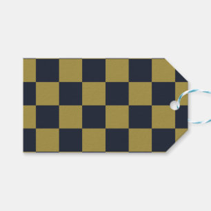 Elegant Gold & Navy Blue Chequered Pattern Gift Tags