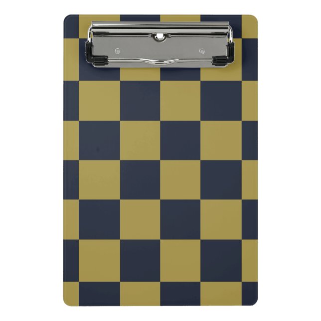 Elegant Gold & Navy Blue Chequered Pattern Mini Clipboard (Front)