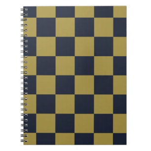 Elegant Gold & Navy Blue Chequered Pattern Notebook
