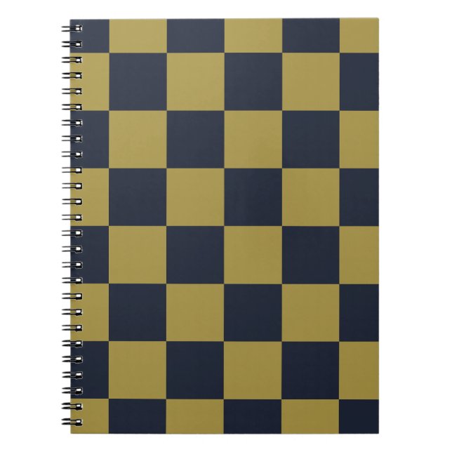 Elegant Gold & Navy Blue Chequered Pattern Notebook (Front)