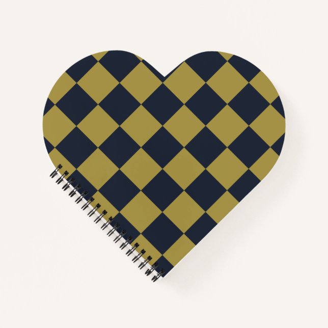 Elegant Gold & Navy Blue Chequered Pattern Notebook (Front)