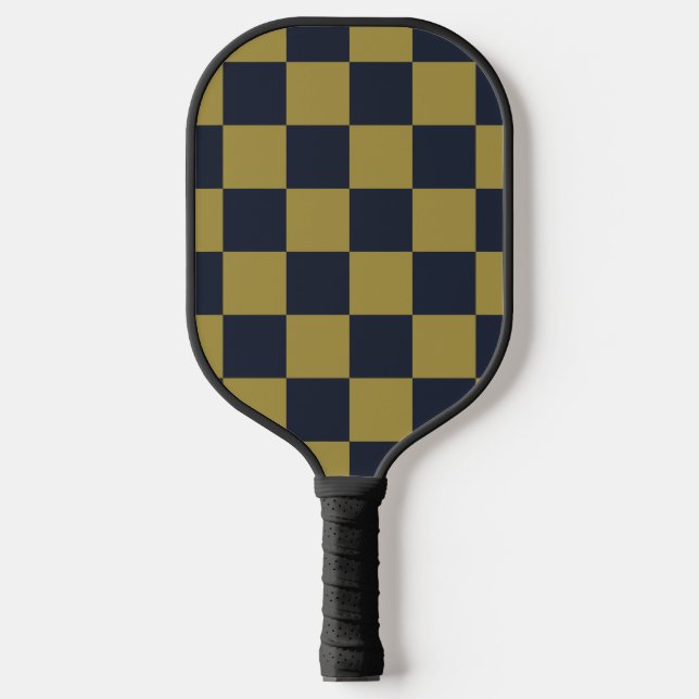 Elegant Gold & Navy Blue Chequered Pattern Pickleball Paddle (Front)