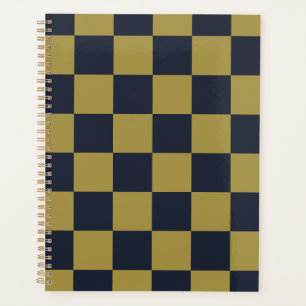 Elegant Gold & Navy Blue Chequered Pattern Planner