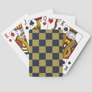Elegant Gold & Navy Blue Chequered Pattern Playing Cards