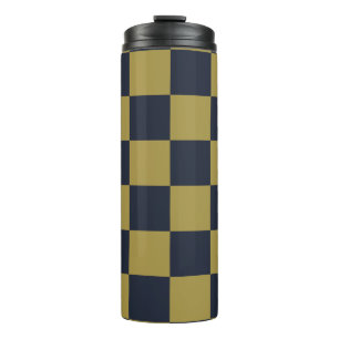 Elegant Gold & Navy Blue Chequered Pattern Thermal Tumbler