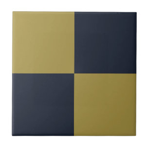 Elegant Gold & Navy Blue Chequered Pattern Tile