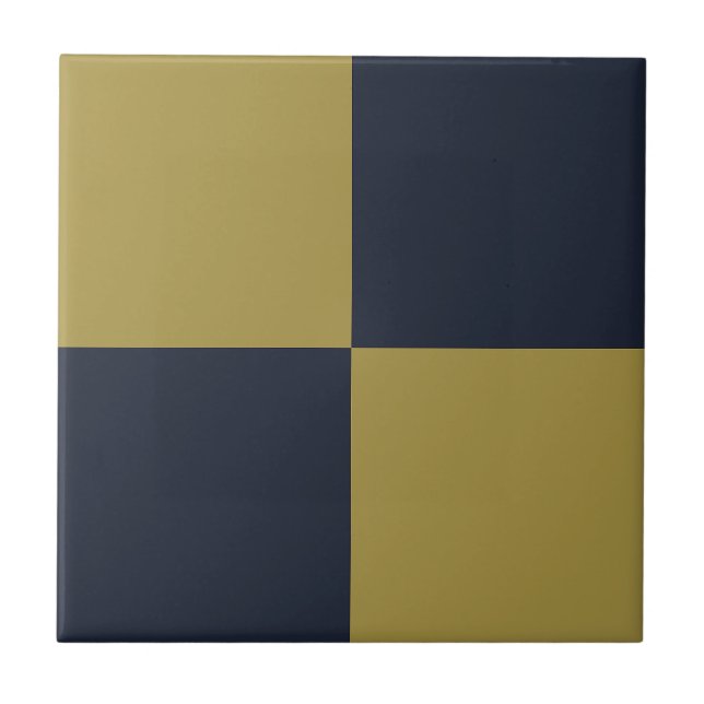 Elegant Gold & Navy Blue Chequered Pattern Tile (Front)