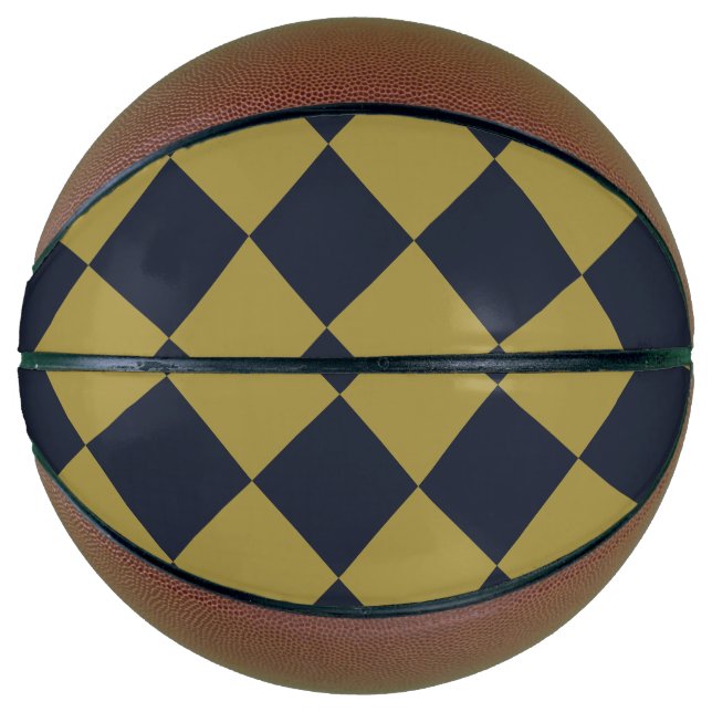 Elegant Gold & Navy Blue Diamond Pattern Basketball (Front)