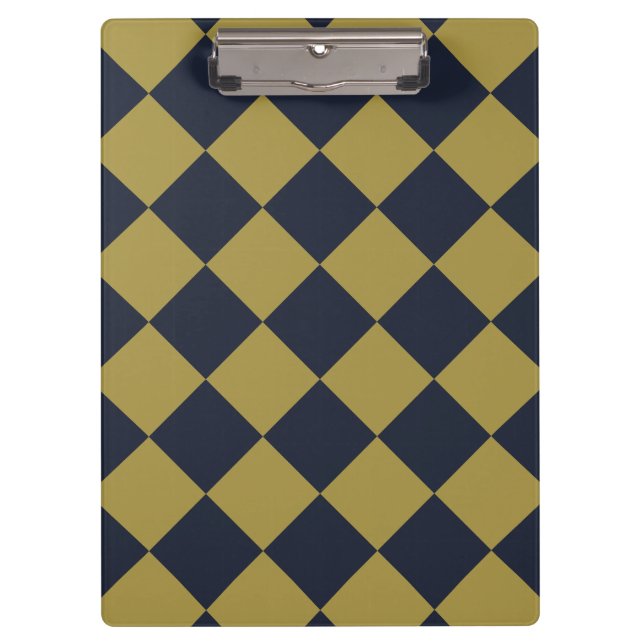 Elegant Gold & Navy Blue Diamond Pattern Clipboard (Front)