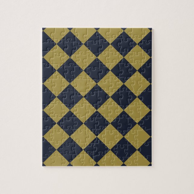 Elegant Gold & Navy Blue Diamond Pattern Jigsaw Puzzle (Vertical)