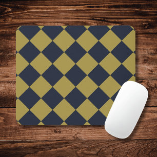 Elegant Gold & Navy Blue Diamond Pattern Mouse Mat