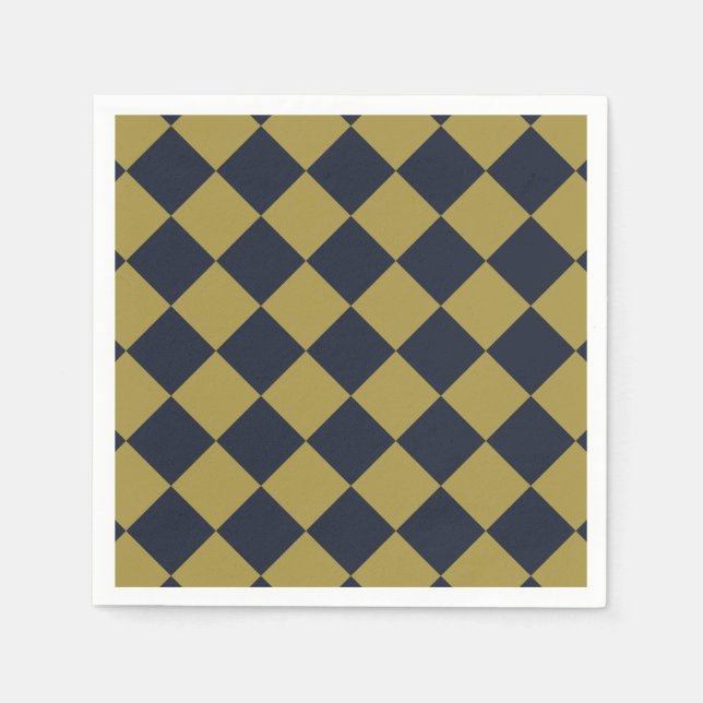Elegant Gold & Navy Blue Diamond Pattern Napkin (Front)