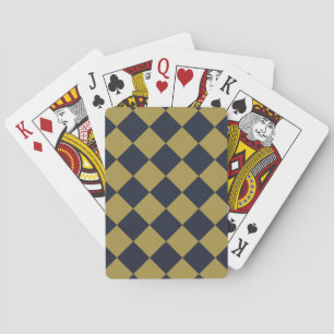 Elegant Gold & Navy Blue Diamond Pattern Playing Cards