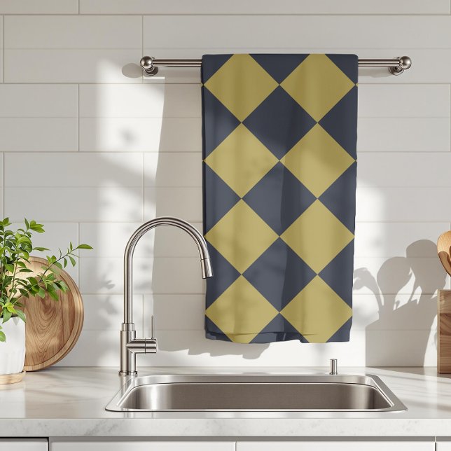 Elegant Gold & Navy Blue Diamond Pattern Tea Towel (Creator Uploaded)