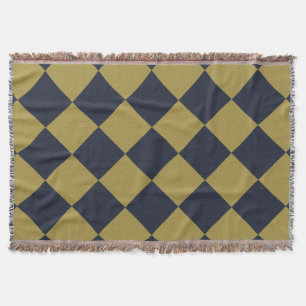 Elegant Gold & Navy Blue Diamond Pattern Throw Blanket