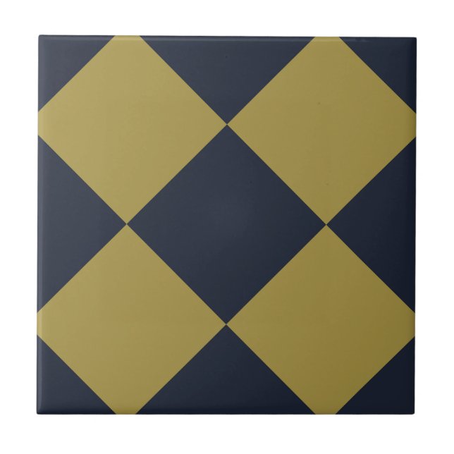 Elegant Gold & Navy Blue Diamond Pattern Tile (Front)