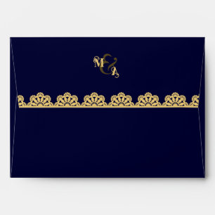 Elegant Gold & Navy Blue Initials Islamic Wedding Envelope