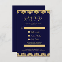 Elegant Gold Navy Blue Islamic QR Code RSVP Card