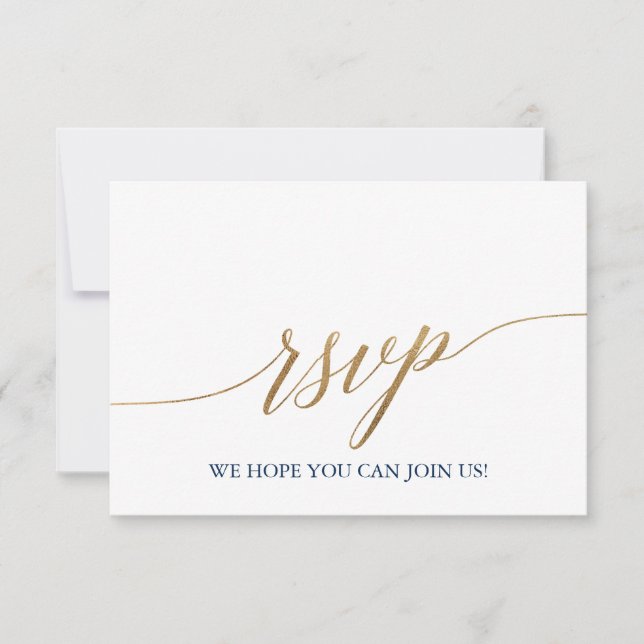 Elegant Gold & Navy Blue Menu Choice RSVP Card (Front)