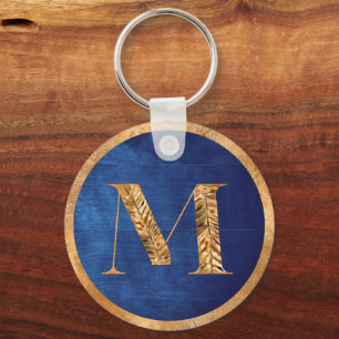 Elegant Gold & Navy Blue Personalised Monogram Key Ring