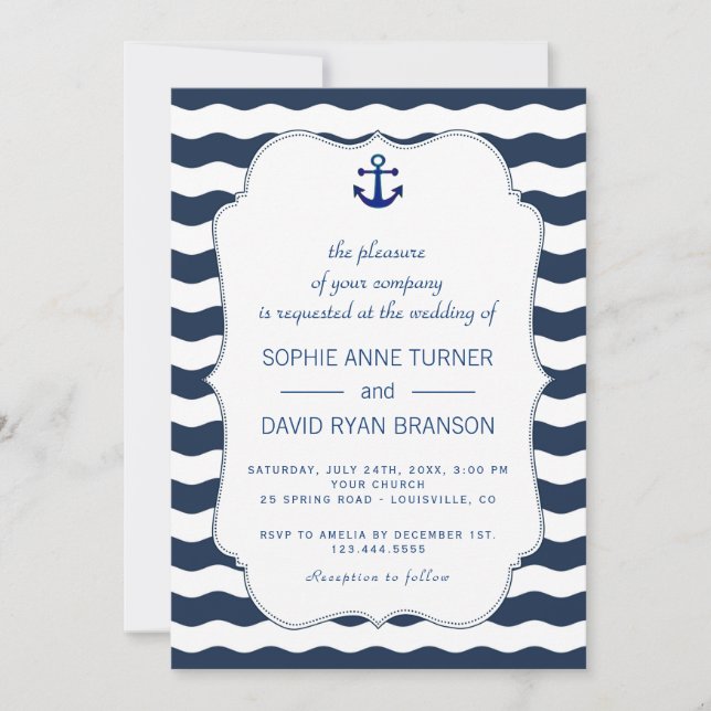 Elegant Gold Navy Blue Pink Flowers Bloom Wedding Invitation (Front)