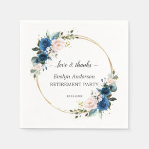 Elegant Gold Navy Blue Pink Flowers Retirement Napkin