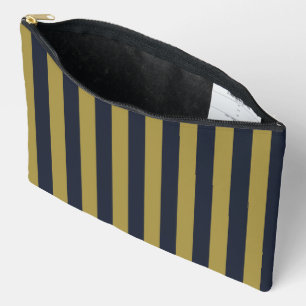 Elegant Gold & Navy Blue Vertical Stripes Accessory Pouch