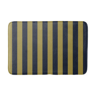 Elegant Gold & Navy Blue Vertical Stripes Bath Mat
