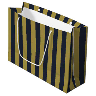 Elegant Gold & Navy Blue Vertical Stripes Large Gift Bag