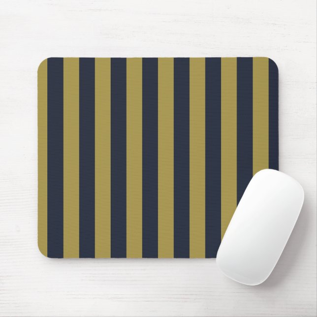 Elegant Gold & Navy Blue Vertical Stripes Mouse Mat (With Mouse)