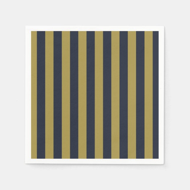 Elegant Gold & Navy Blue Vertical Stripes Napkin (Front)