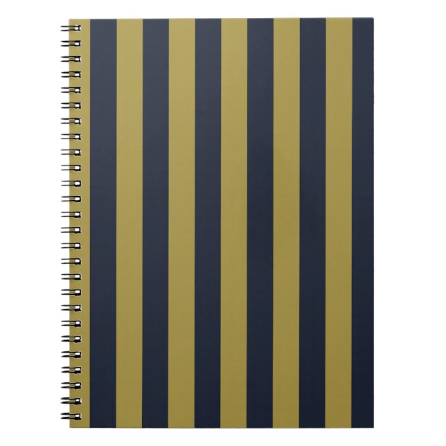 Elegant Gold & Navy Blue Vertical Stripes Notebook (Front)
