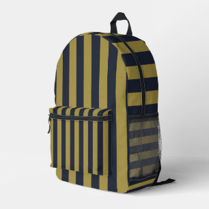 Elegant Gold & Navy Blue Vertical Stripes Printed Backpack