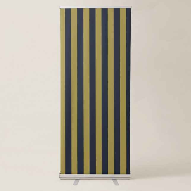 Elegant Gold & Navy Blue Vertical Stripes Retractable Banner (Front)