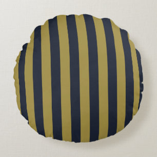 Elegant Gold & Navy Blue Vertical Stripes Round Cushion