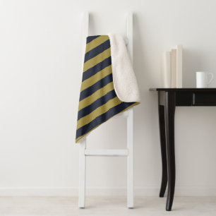 Elegant Gold & Navy Blue Vertical Stripes Sherpa Blanket