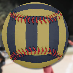 Elegant Gold & Navy Blue Vertical Stripes Softball