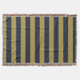 Elegant Gold & Navy Blue Vertical Stripes Throw Blanket