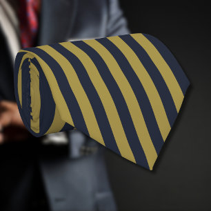 Elegant Gold & Navy Blue Vertical Stripes Tie