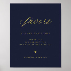 Elegant Gold Navy Blue Wedding Favour Poster