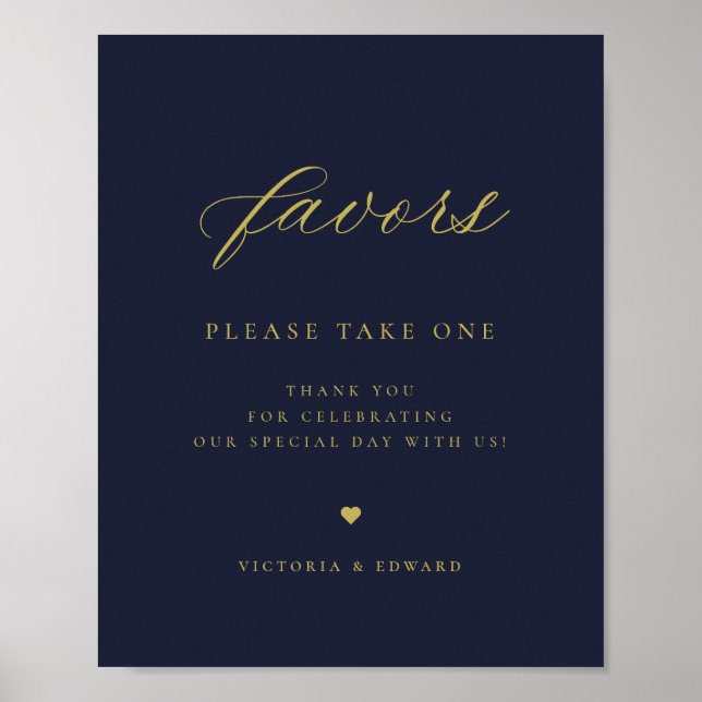 Elegant Gold Navy Blue Wedding Favour Poster (Front)