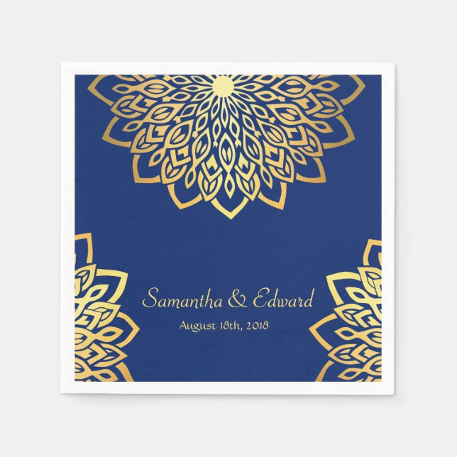Elegant Gold Navy Blue Wedding Napkin (Front)