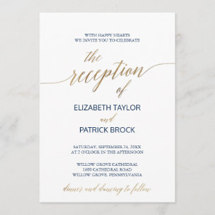Elegant Gold & Navy Calligraphy Reception Details Invitation