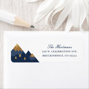 Elegant Gold Navy Mountains Return Address