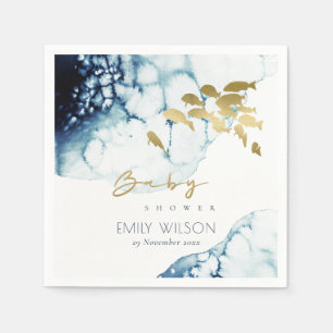 ELEGANT GOLD NAVY UNDERWATER  FISH BABY SHOWER NAPKIN