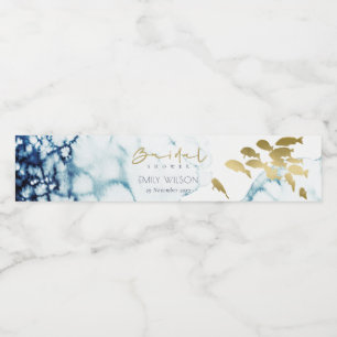 ELEGANT GOLD NAVY UNDERWATER FISH BRIDAL SHOWER WATER BOTTLE LABEL