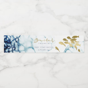 ELEGANT GOLD NAVY UNDERWATER FISH BRIDAL SHOWER WATER BOTTLE LABEL