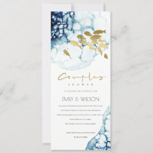 ELEGANT GOLD NAVY UNDERWATER  FISH COUPLES SHOWER INVITATION